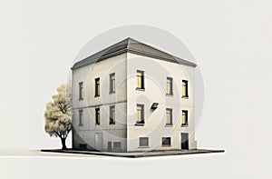 a small office, small house, simple, minimalistic design, refined european town house style. On neutral white background.