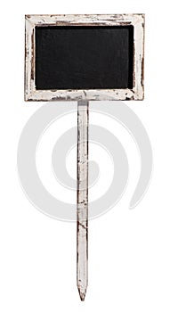 Small old blackboard on a wooden stake