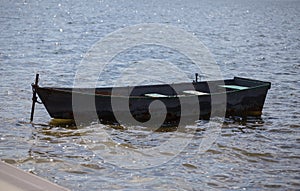 Small old boat on Ternopil Pond, Ukraine