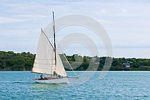 Small old gaff rig sailboat photo
