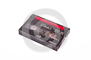 Small old MiniDV format video cassette, isolated on white background photo