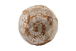 Small old worn leather soccer ball, isolated