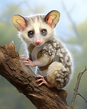 a small opossum is sitting on a tree branch , generated by AI