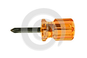 Small orange transparent and black screwdriver isolated