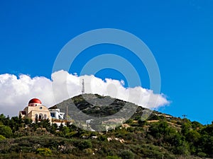 Small orthiodox Church and Tsiarta mountain in a background. Cyprus