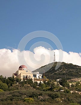 Small orthiodox Church and Tsiarta mountain in a background. Cyprus