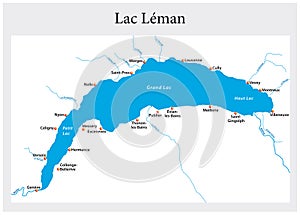 Small outline map of Lake Geneva, Switzerland, France