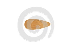 Small oval-shaped wooden serving plate for snacks, highlighted on white background. Empty plate for amuse-bouche or amuse-gueule, photo