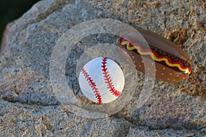 Small painted baseball and hot dog rocks