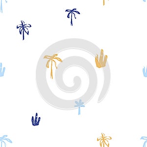 Small palm tree seamless pattern. Hand drawn tropical pant summer organic shapes. Beach vacation