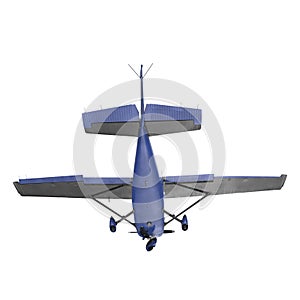 Small passenger propeller blue plane isolated on white. 3D illustration