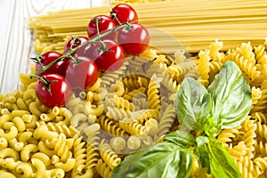 small pasta for soups, curly pasta and basil