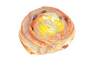 Small pastry with cream, almonds and raisins.