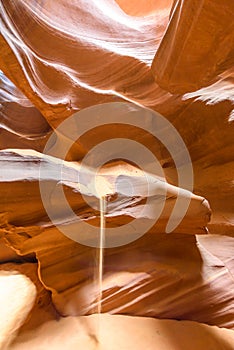Small Path through Upper Antelope Canyon. Natural rock formation in beautiful colors. Beautiful wide angle view of amazing