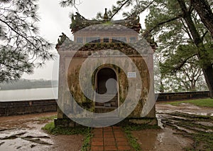 Small pavilion beside the seven story Phuoc Duyen tower in the Thien Mu Pagoda, Hue, Vietnam