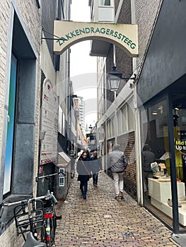 Small pedestrian street in Utrecht, the Netherlands