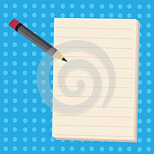 Small Pencil with Eraser and Blank Lined White Paper on Two Toned Polka Dot Backdrop. Seamless Tiny Holes in Pastel