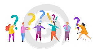 Small people are asking. Frequently asked Questions. Flat vector illustration.
