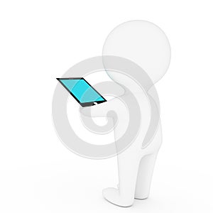 Small people play tablet on isolated white background in 3D rendering