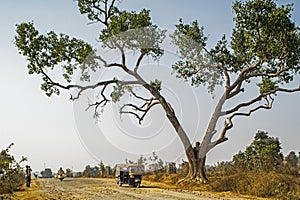 Small pickup van on way to Murhu on dusty road Ranchi