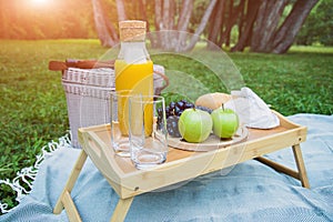 Small picnic table in the park in the morning