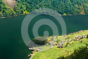 Small Picturesque Village Near Sognefjord Fjord In Norway. Amazi