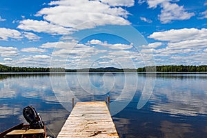 A small pier for fishermen on the lake. Siberia, Russia