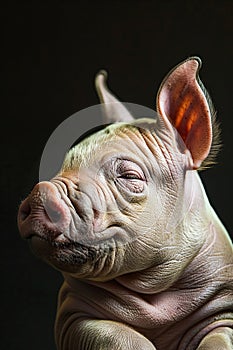 A small pig laying down on a black surface