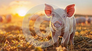 Small Pig Standing on Grass Field