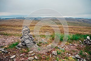 Small pile of rocks at The North Cape Nordkapp, Finnmark, Norway