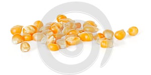Small pile of unpopped popcorn corn kernel, isolated on white background