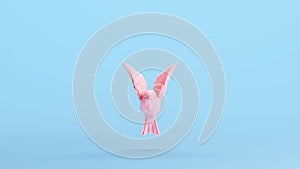 Small Pink Bird Plump Fluff Wings Tail Stylish Trendy Kitsch Blue Background Front View