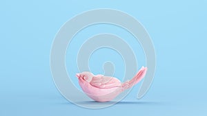 Small Pink Bird Plump Fluff Wings Tail Stylish Trendy Kitsch Blue Background Side View