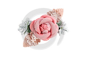 Small Pink Red Rose Flower Set for Hair Decoration isolated on white background with clipping paths