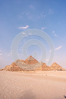 Small Piramids From Giza Cairo with sand and blue sky