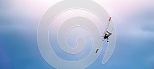 Small plane in the blue sky. Banner