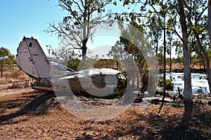 Small plane derelict among trees in outback Western Australia