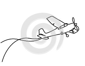 Small plane flying in sky. Continuous one line art