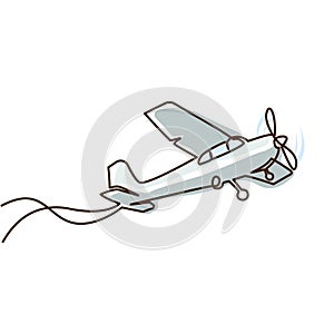 Small plane flying in sky. Continuous one line art