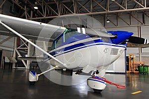 Small plane in hangar