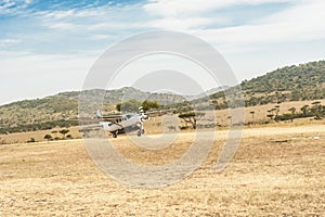 Small Plane landing in the Serengeti