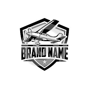 Small plane light aircraft emblem logo vector isolated