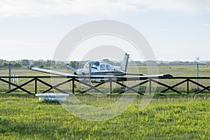 Small plane parked at airfield