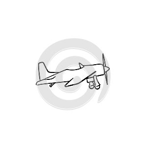 Small plane with propeller hand drawn outline doodle icon.