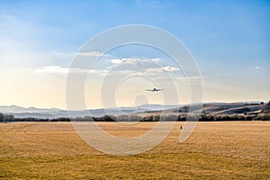Small plane taking off on small airport in Ocova in Slovakia