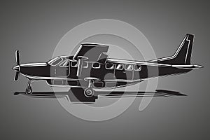 Small plane vector illustration. Big single engine propelled passenger aircraft.