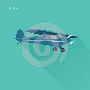 Small plane vector illustration. Single engine propelled aircraft. Air tours wehicle. Flat Design