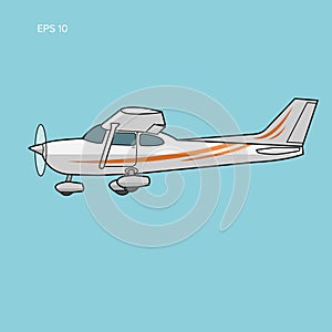 Small plane vector illustration. Single engine propelled passenger aircraft.