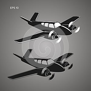 Small plane vector illustration. Twin engine propelled aircraft. Business aircraft.