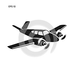 Small plane vector illustration. Twin engine propelled aircraft. Business aircraft.